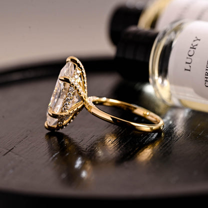 Prong Pave Marquise Cut Moissanite Ring, Solid Gold Wedding Ring, Anniversary Gift