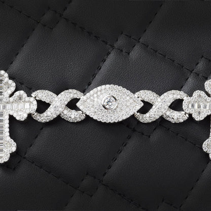 Moissanite Infinity Cross Evil Eye Bracelet: 925 Sterling Silver, 16 Carats