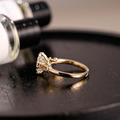 Solid Gold Filigree Elongated Beaded Milgrain Cushion Cut Moissanite Engagement Ring, Anniversary Ring