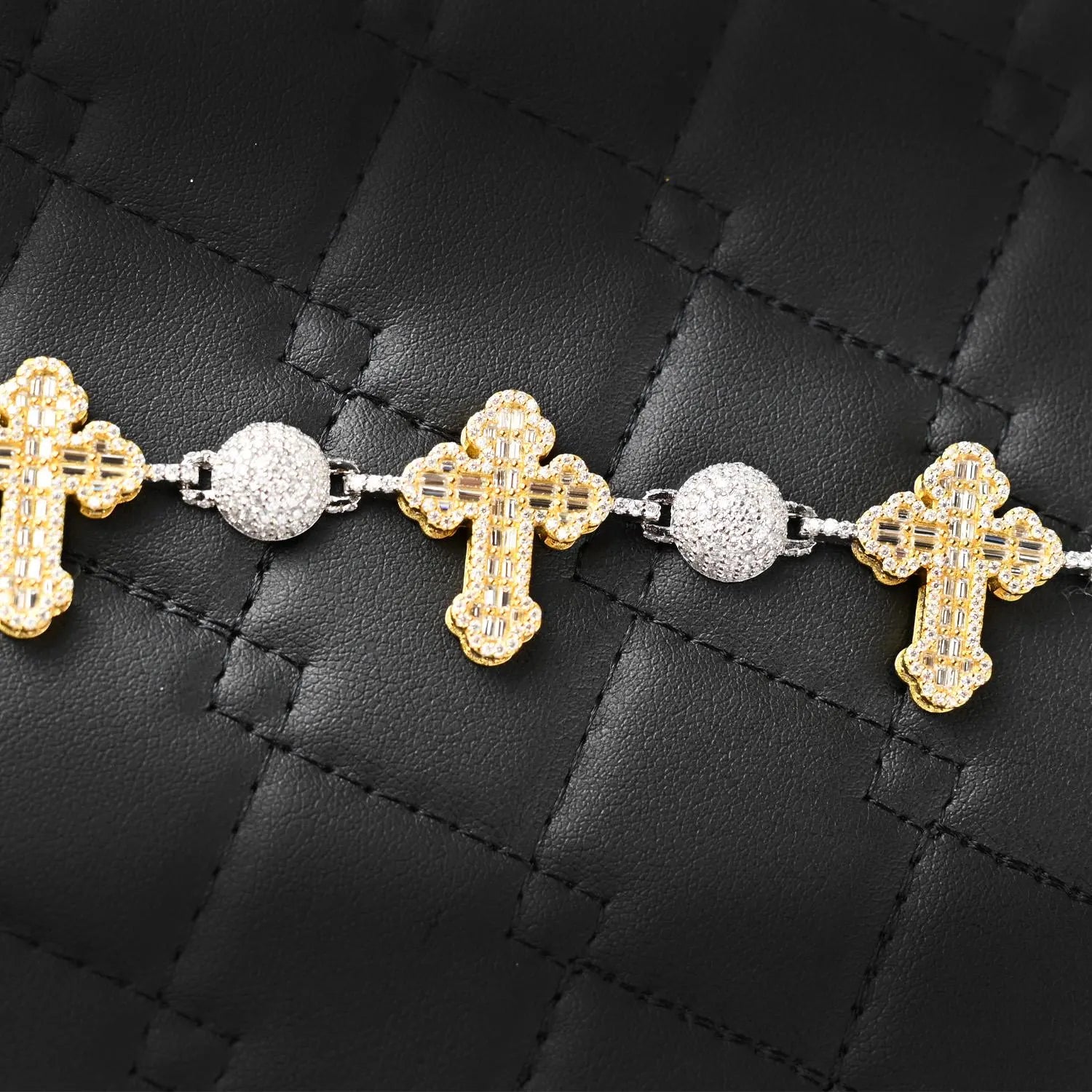 Two-Tone Moissanite Cross Bracelet: 925 Sterling Silver Iced Out Design
