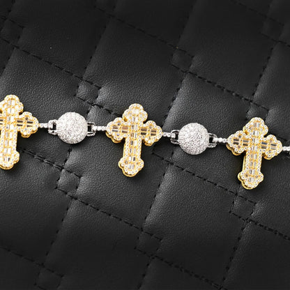 Two-Tone Moissanite Cross Bracelet: 925 Sterling Silver Iced Out Design