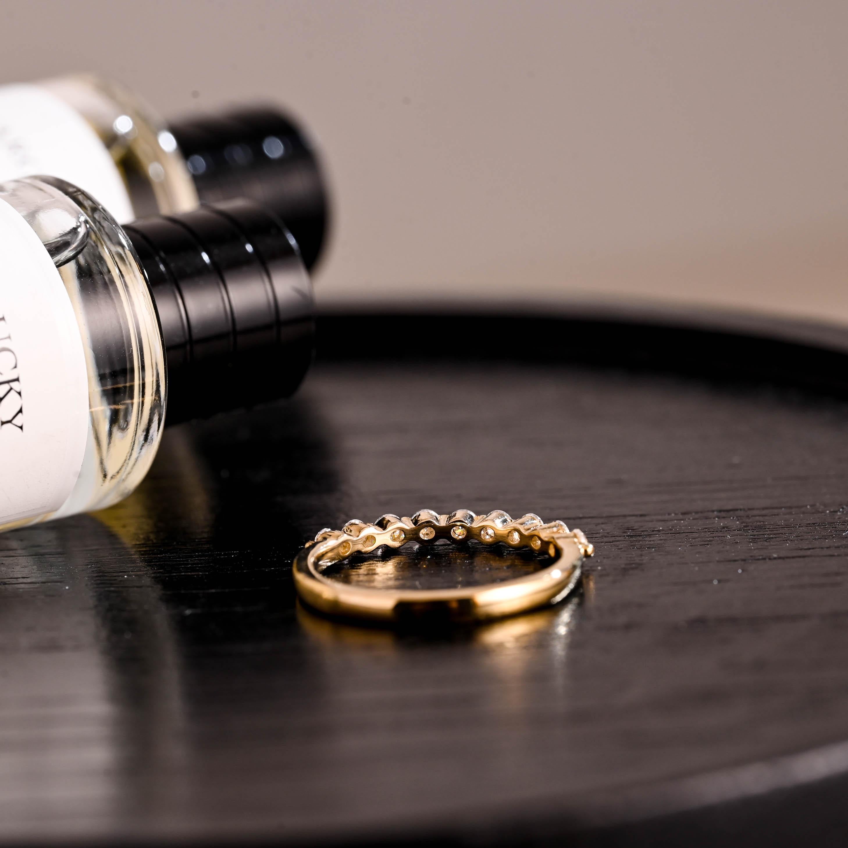 Solid Gold Moissanite Wedding Band, Half Eternity Ring