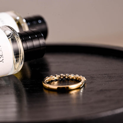 Solid Gold Moissanite Wedding Band, Half Eternity Ring