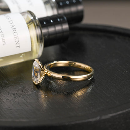 Solid Gold Emerald Cut Moissanite Engagement Ring, Proposal Ring, Promise Ring, Wedding Ring, Anniversary Gift Birthday Gift for Women Wife