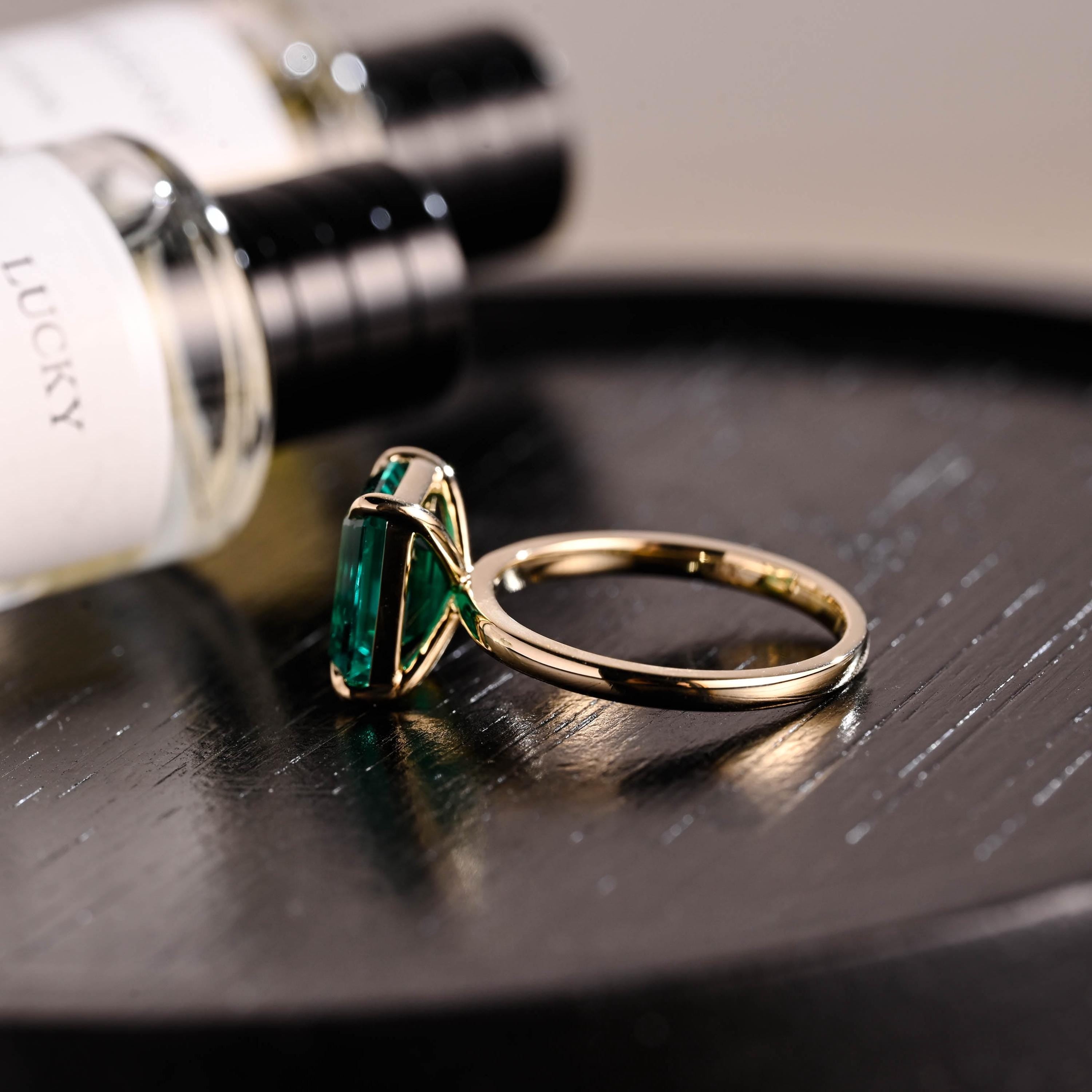 Solid Gold Lab Grown Emerald Engagement Ring, Solitaire Emerald Wedding Ring, Anniversary Gemstone Ring, Classic Emerald Birthstone Ring
