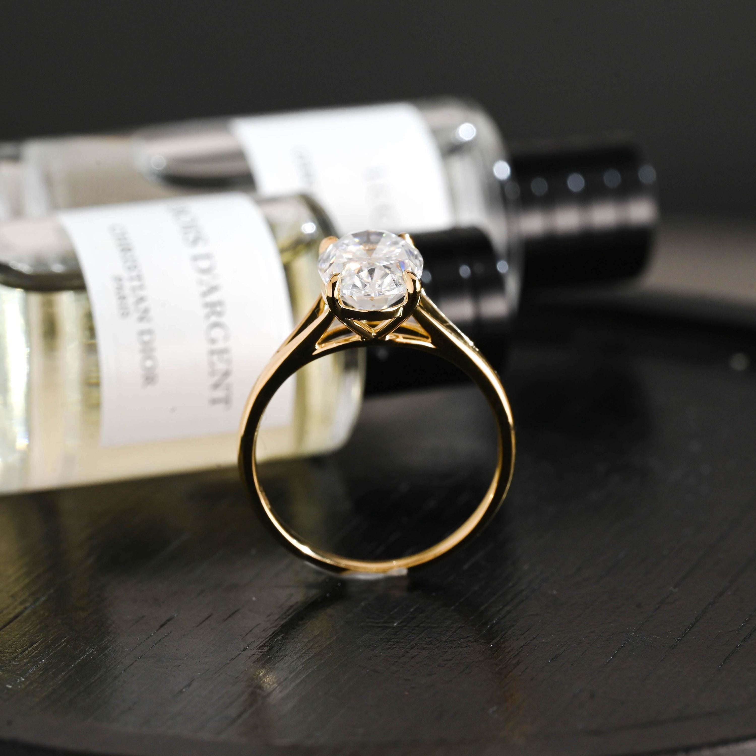Solid Gold Solitaire Oval Cut Moissanite Engagement Ring, Anniversary Ring for Women