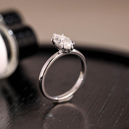 Solid Gold Marquise Cut Moissanite Engagement Ring, Pave Prong Setting