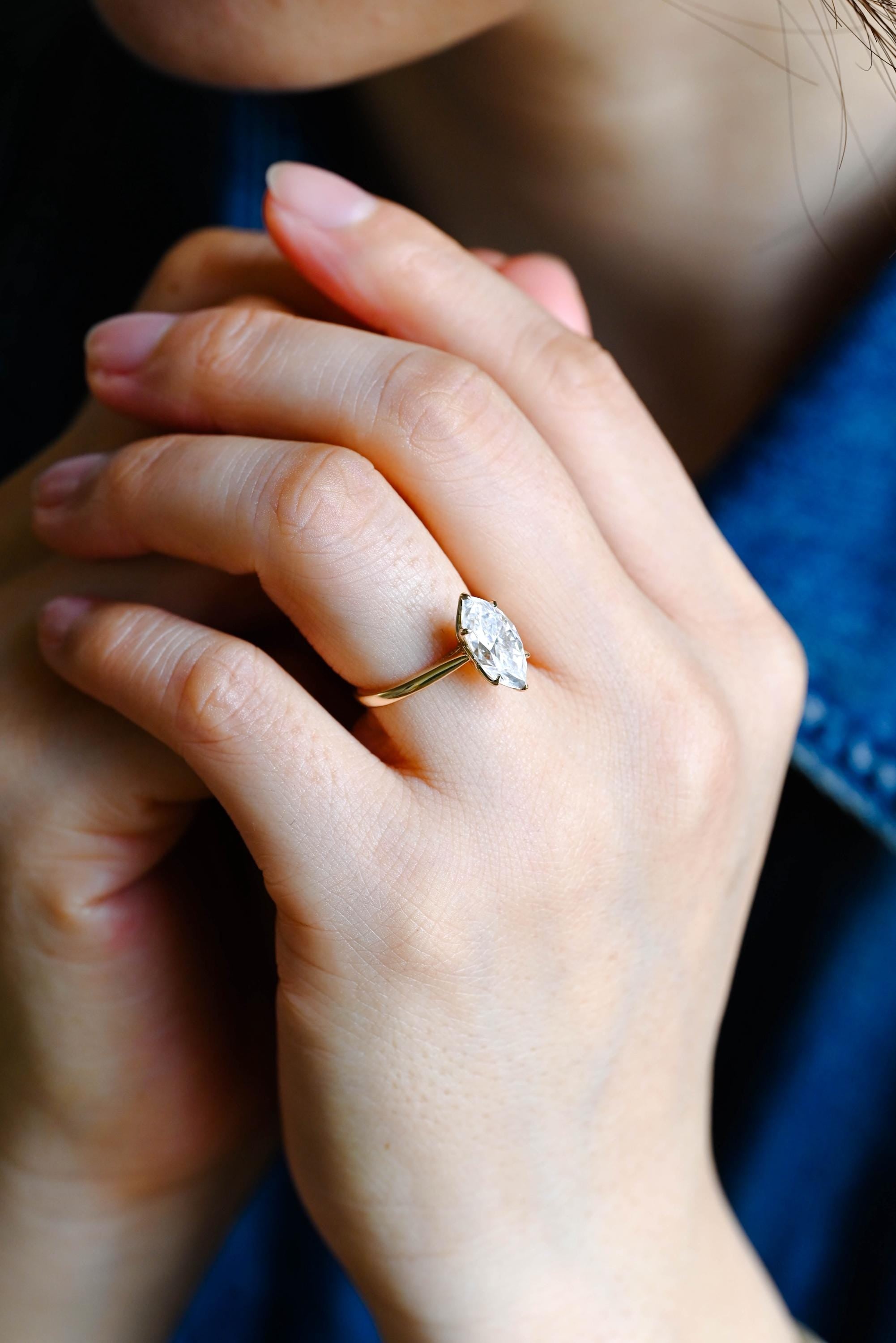 Tulip Marquise Moissanite Solid Gold Engagement Ring