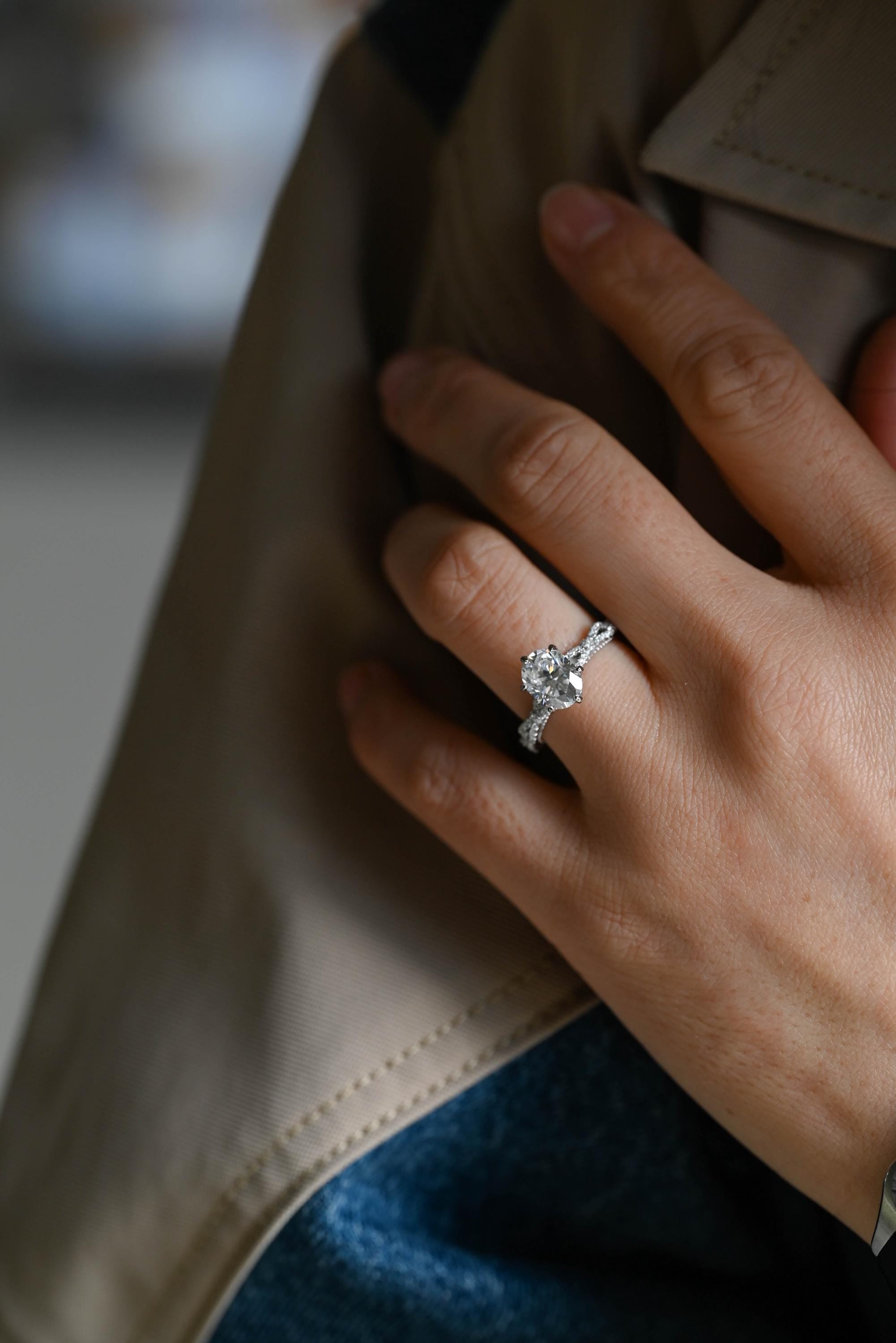 Solid Gold Oval Cut Moissanite Engagement Ring, Anniversary Gift Birthday Gift for Women Wife