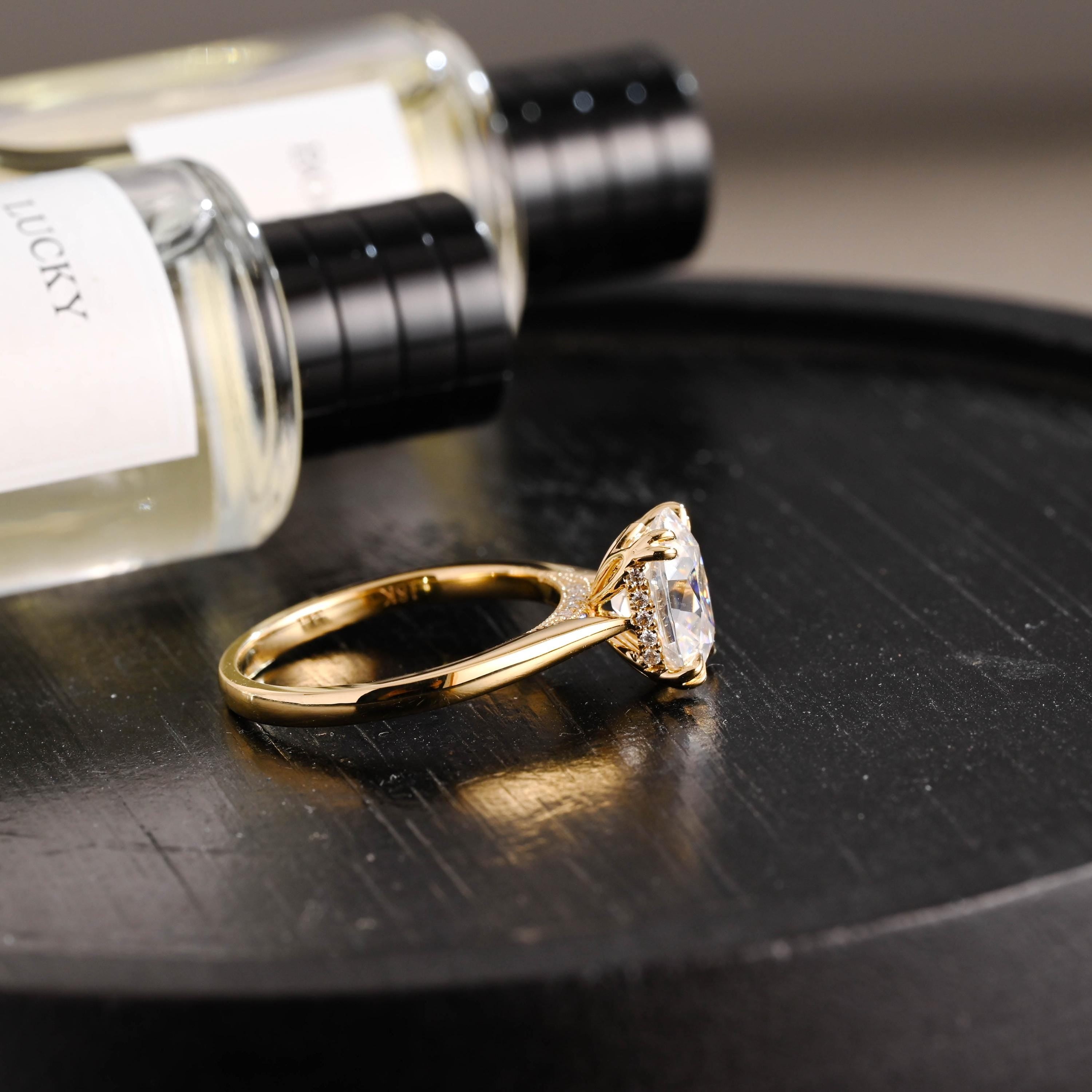 Hidden Halo Elongated Cushion Moissanite Engagement Ring, Solid Gold Proposal Ring, Promise Ring, Wedding Ring, Anniversary Gift for Women