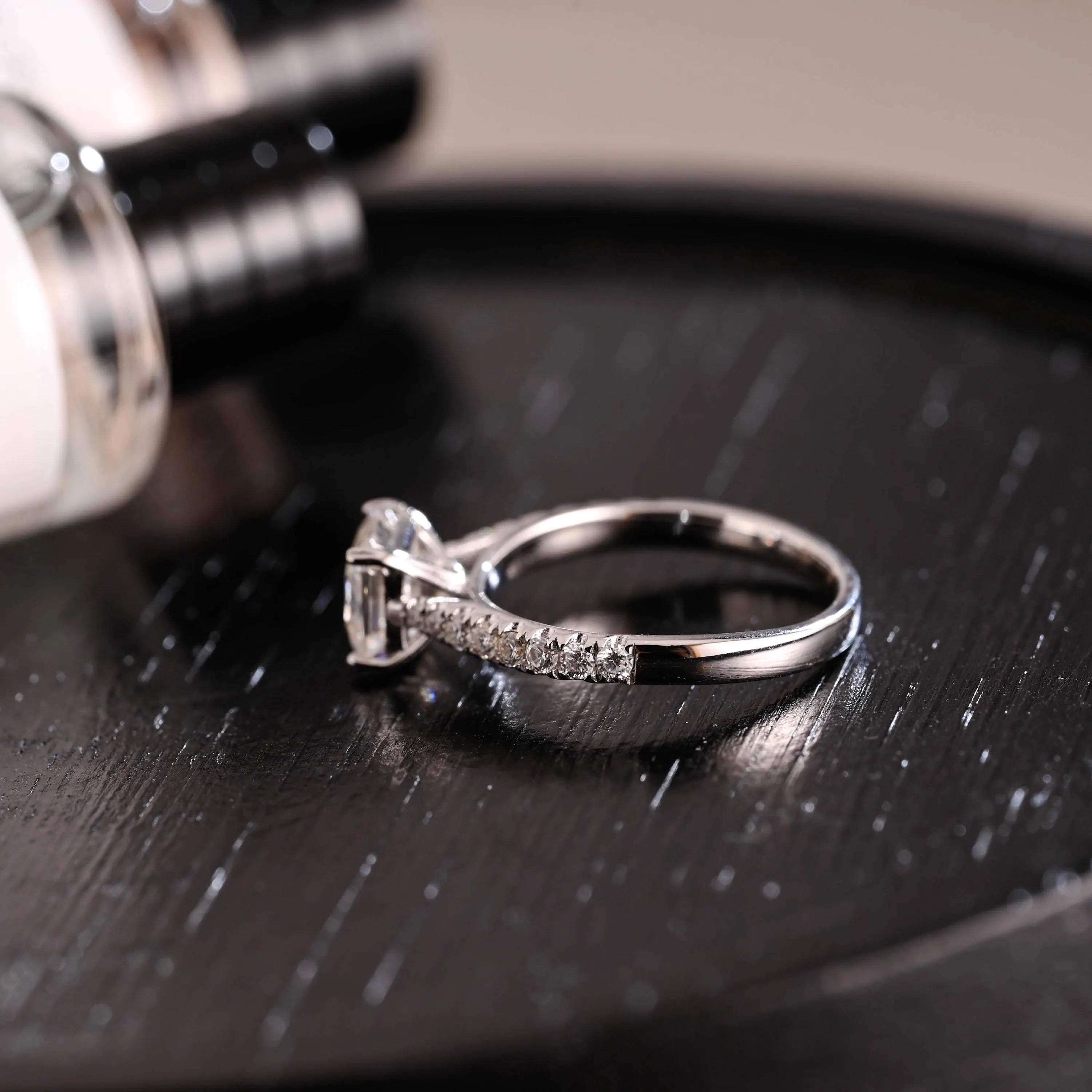 Solid Gold Half Eternity Asscher Cut Moissanite Engagement Ring, Anniversary Gift for Women Wife