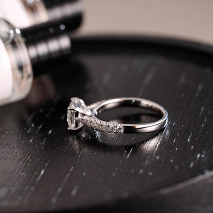Solid Gold Half Eternity Asscher Cut Moissanite Engagement Ring, Anniversary Gift for Women Wife