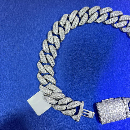 Iced Out Moissanite Cuban Bracelet: 7.77 Carats, Sterling Silver