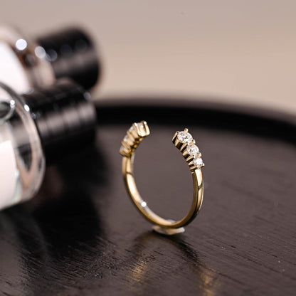 Solid Gold Moissanite Open Wedding Band, Stackable Anniversary Ring
