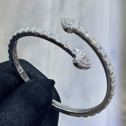 Iced Out Moissanite Heart Bangle Bracelet: 925 Sterling Silver