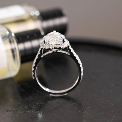 Solid Gold Heart Cut Moissanite Engagement Ring, Half Pave Band Ring Proposal Ring, Promise Ring, Wedding Ring