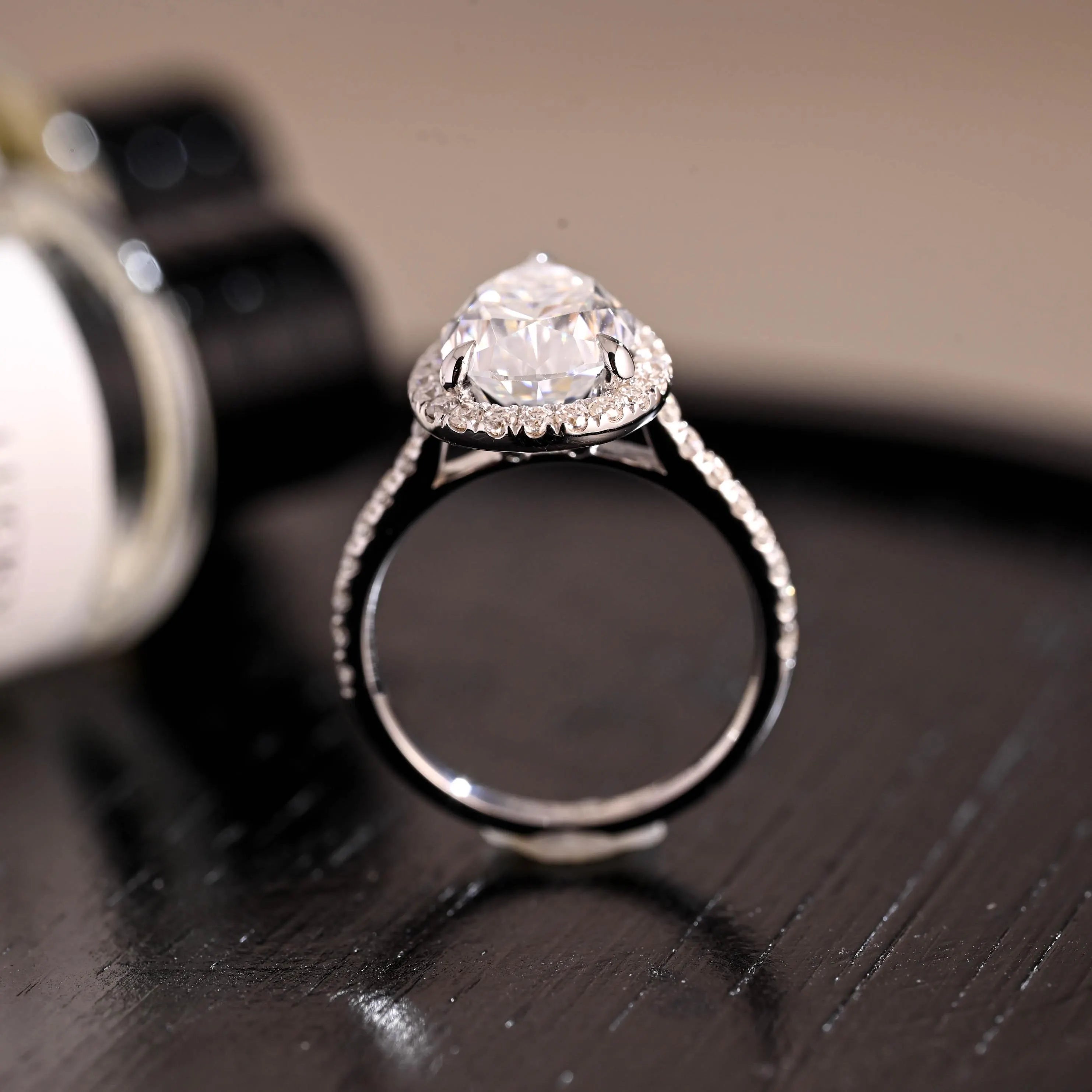 Vintage Style Pear Cut Moissanite Engagement Ring, Solid Gold Halo Pear Moissanite Wedding Ring