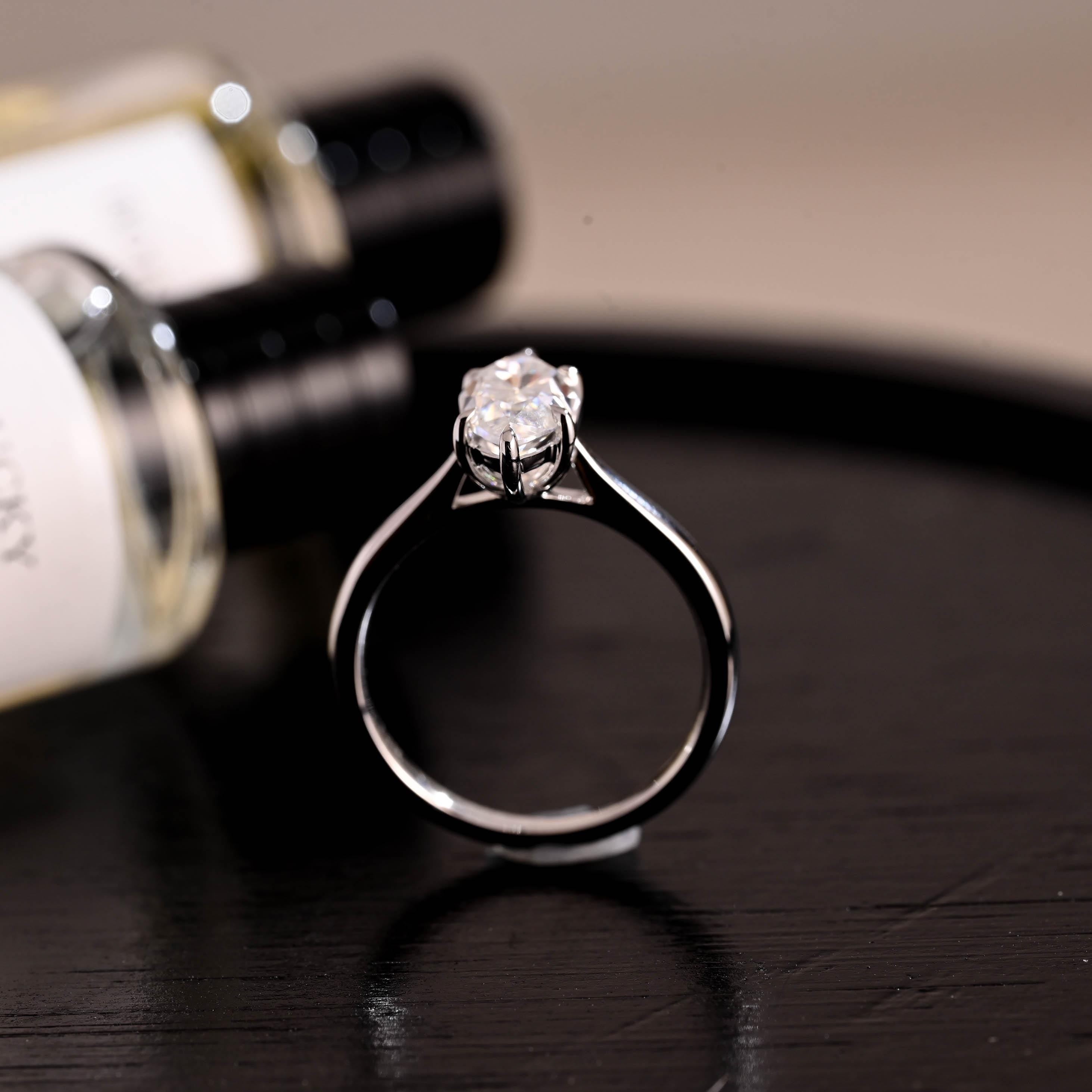 Solid Gold Marquise Cut Moissanite Engagement Ring, Pave Prong Setting