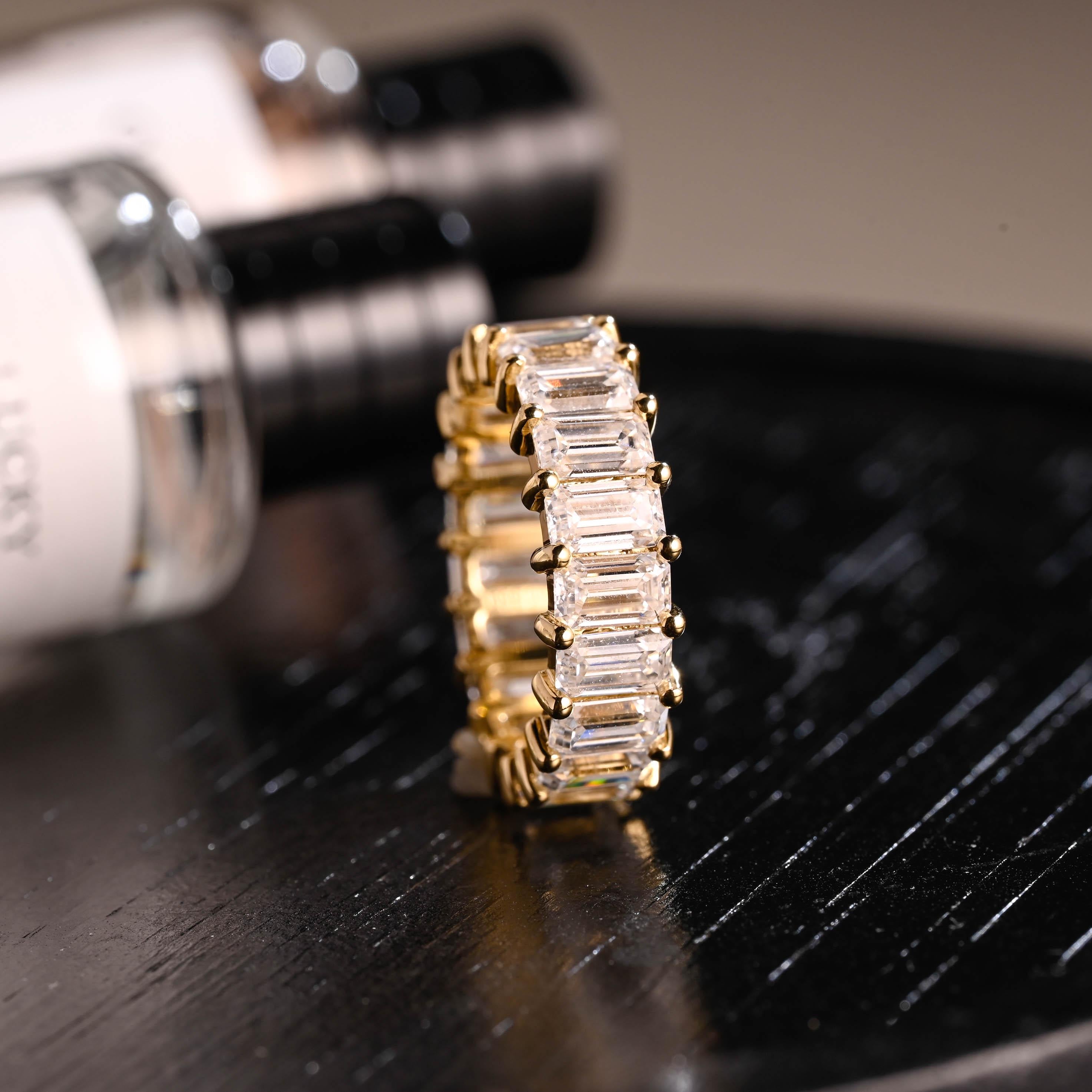 Solid Gold 3*5mm Baguette Moissanite Eternity Wedding Band, Statement Ring