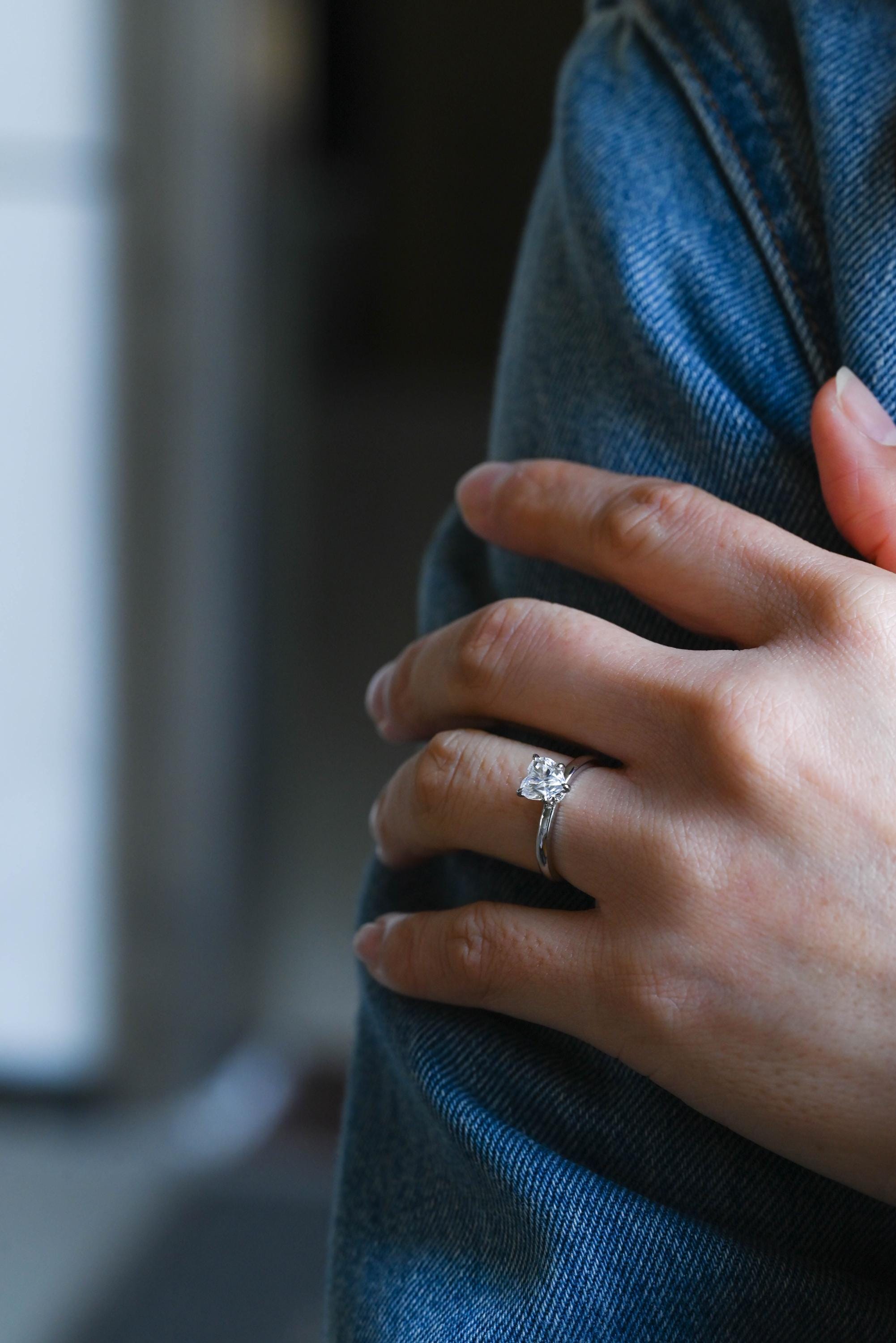 Solid Gold Heart Cut Moissanite Engagement Ring, Hidden Halo Proposal Ring, Promise Ring, Wedding Ring