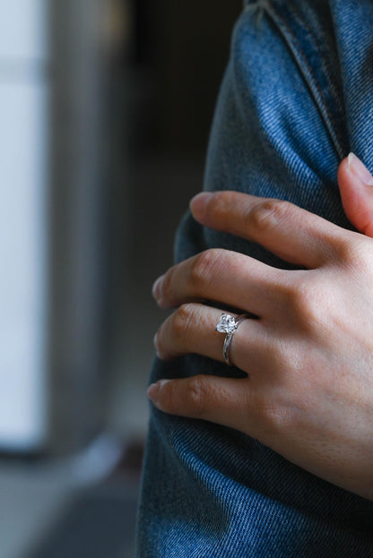 Solid Gold Heart Cut Moissanite Engagement Ring, Hidden Halo Proposal Ring, Promise Ring, Wedding Ring