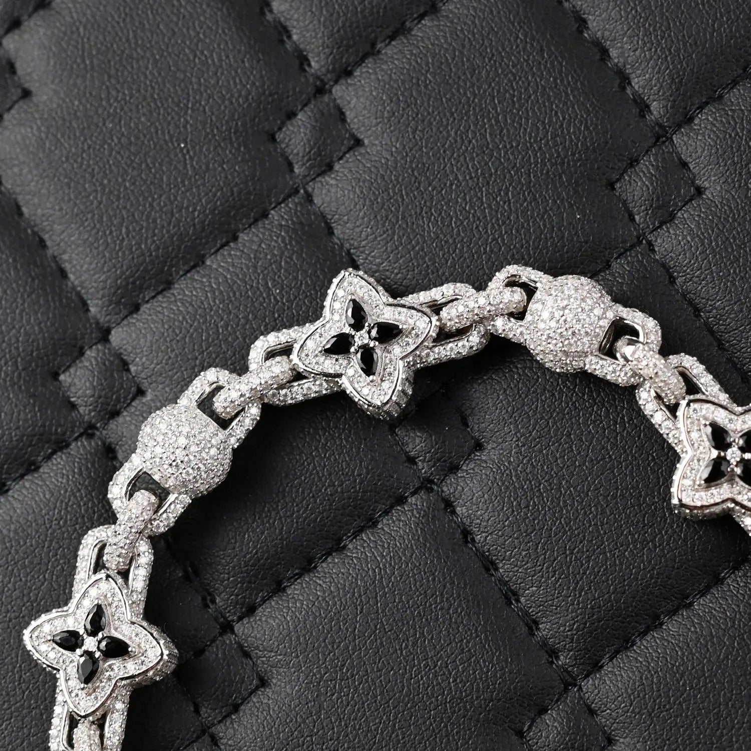 Moissanite Iced Out Bracelet – 13 CTW Round Moissanite | VVS D Color | Black Sapphire Accents | 8.5mm Iced Out Bracelet for Men & Women