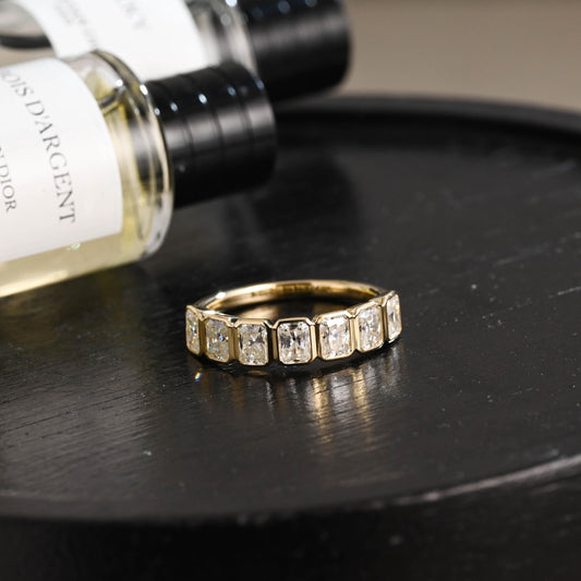 Solid Gold Radiant Cut Moissanite Wedding Band, Matching Ring