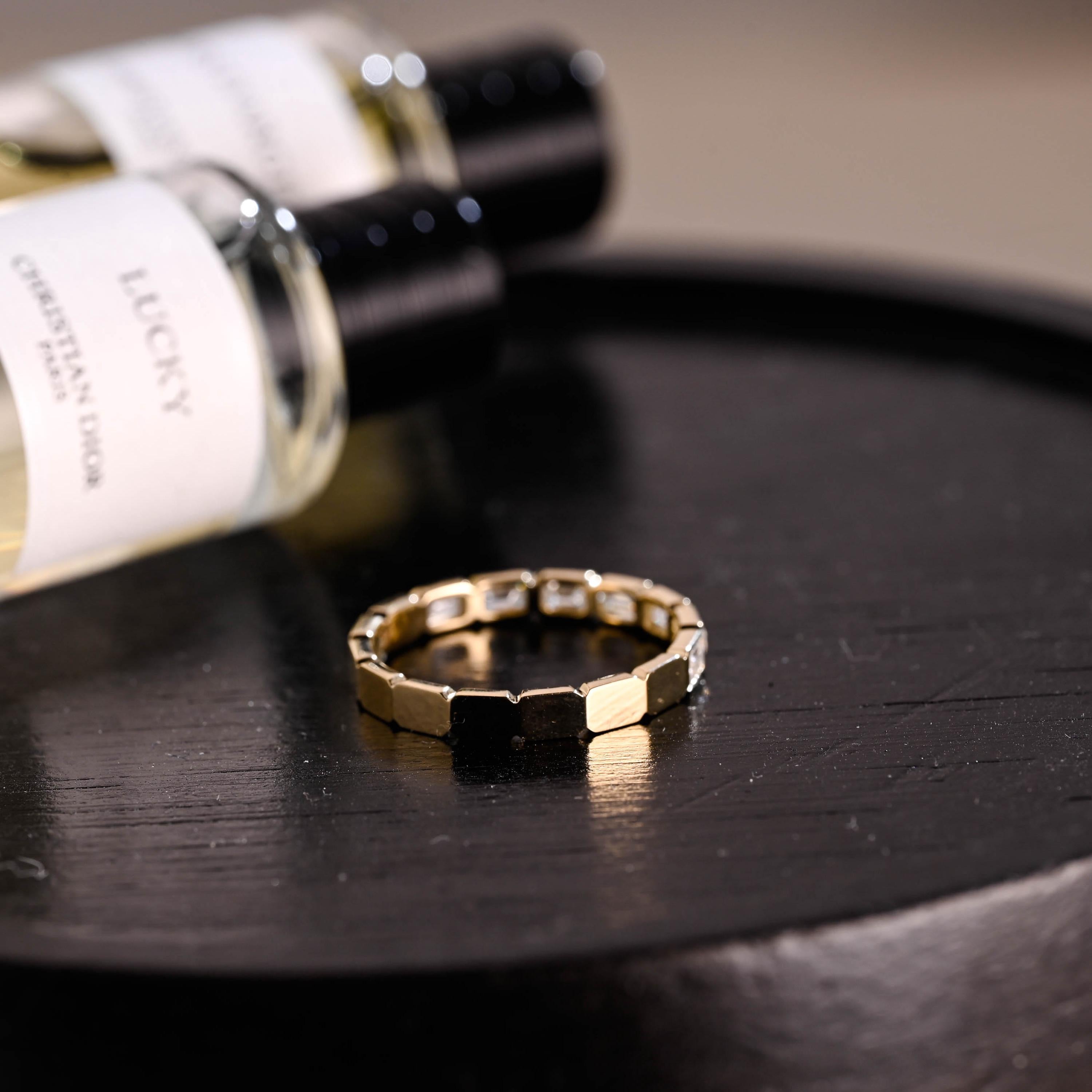Solid Gold Emerald Cut Moissanite Wedding Band, Anniversary Ring