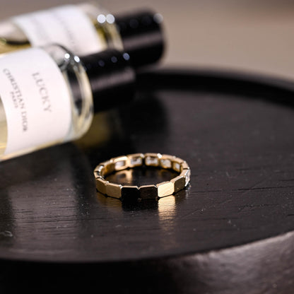 Solid Gold Emerald Cut Moissanite Wedding Band, Anniversary Ring