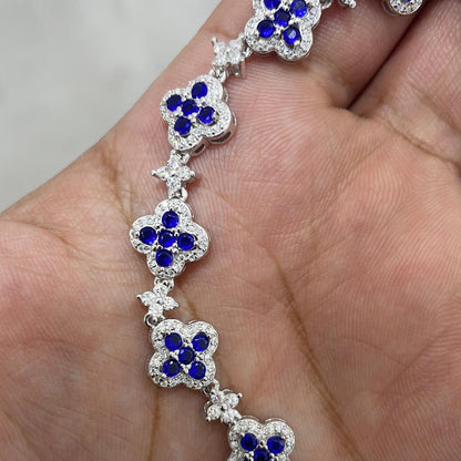 Tennis Bracelet, Gemstone Bracelet , Silver Bracelet, Diamond Bracelet, Dainty Bracelet, Gift for Her, Moissanite Diamond, Blue Clover Stone