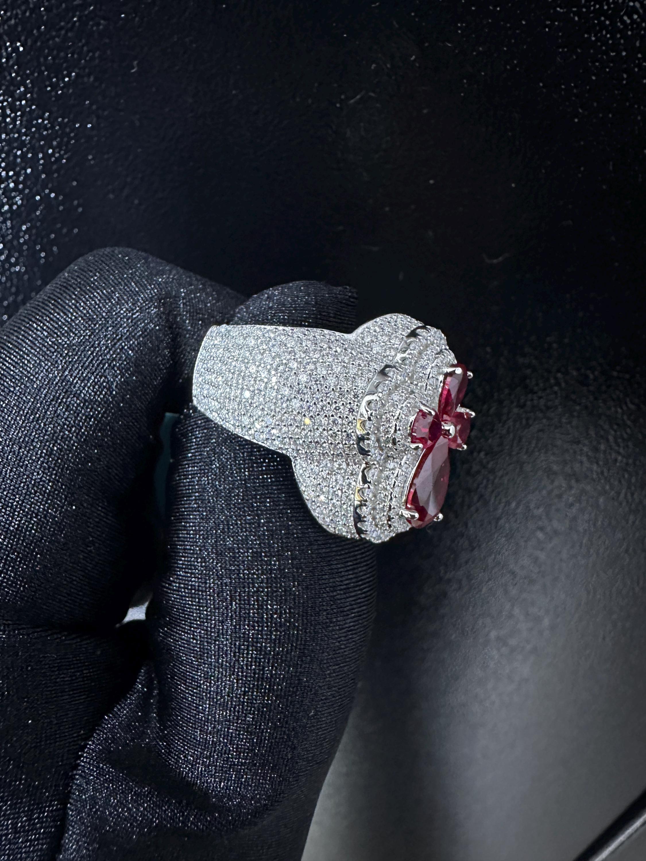 Oversized Moissanite Diamond Men's Ring: Red Sapphire Hip Hop Bling