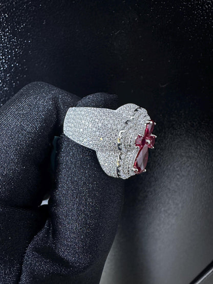 Oversized Moissanite Diamond Men's Ring: Red Sapphire Hip Hop Bling