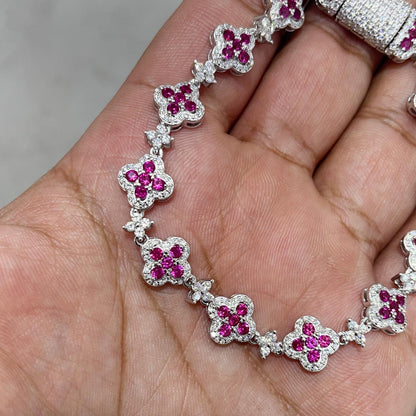 Clover Bracelet VVS Moissanite 925 Sterling Silver Passes Diamond Tester | Pink Accents