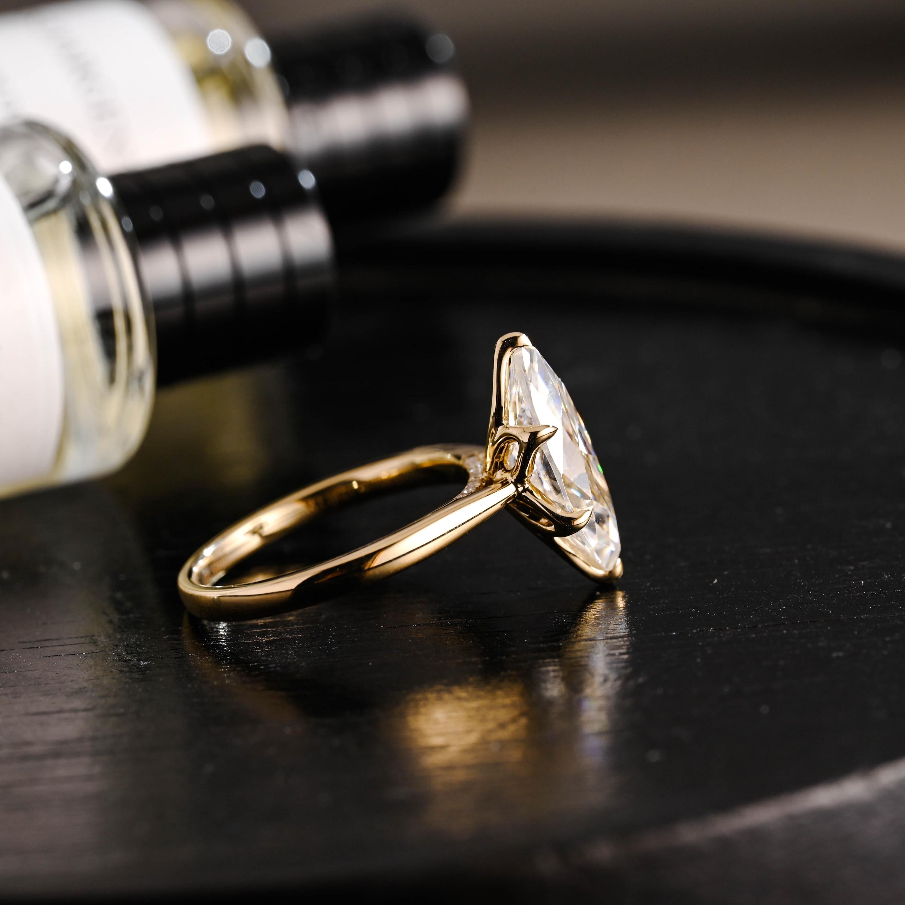Tulip Marquise Moissanite Engagement Ring, Solid Gold Promise Ring