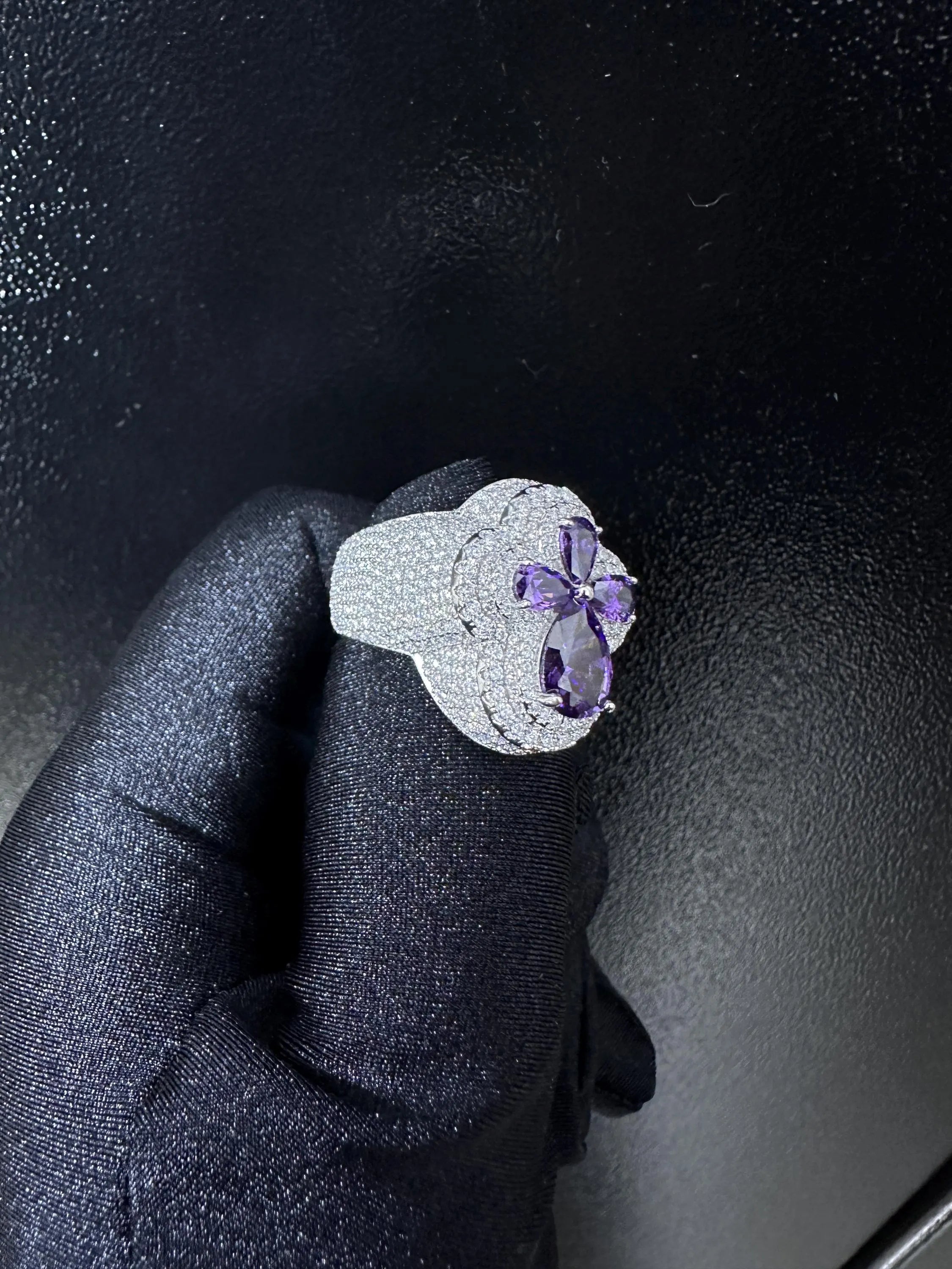 Oversized Moissanite Diamond Men's Ring: Purple Sapphire Hip Hop Bling