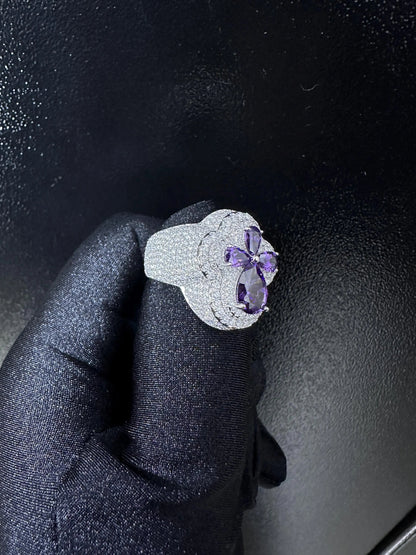 Oversized Moissanite Diamond Men's Ring: Purple Sapphire Hip Hop Bling