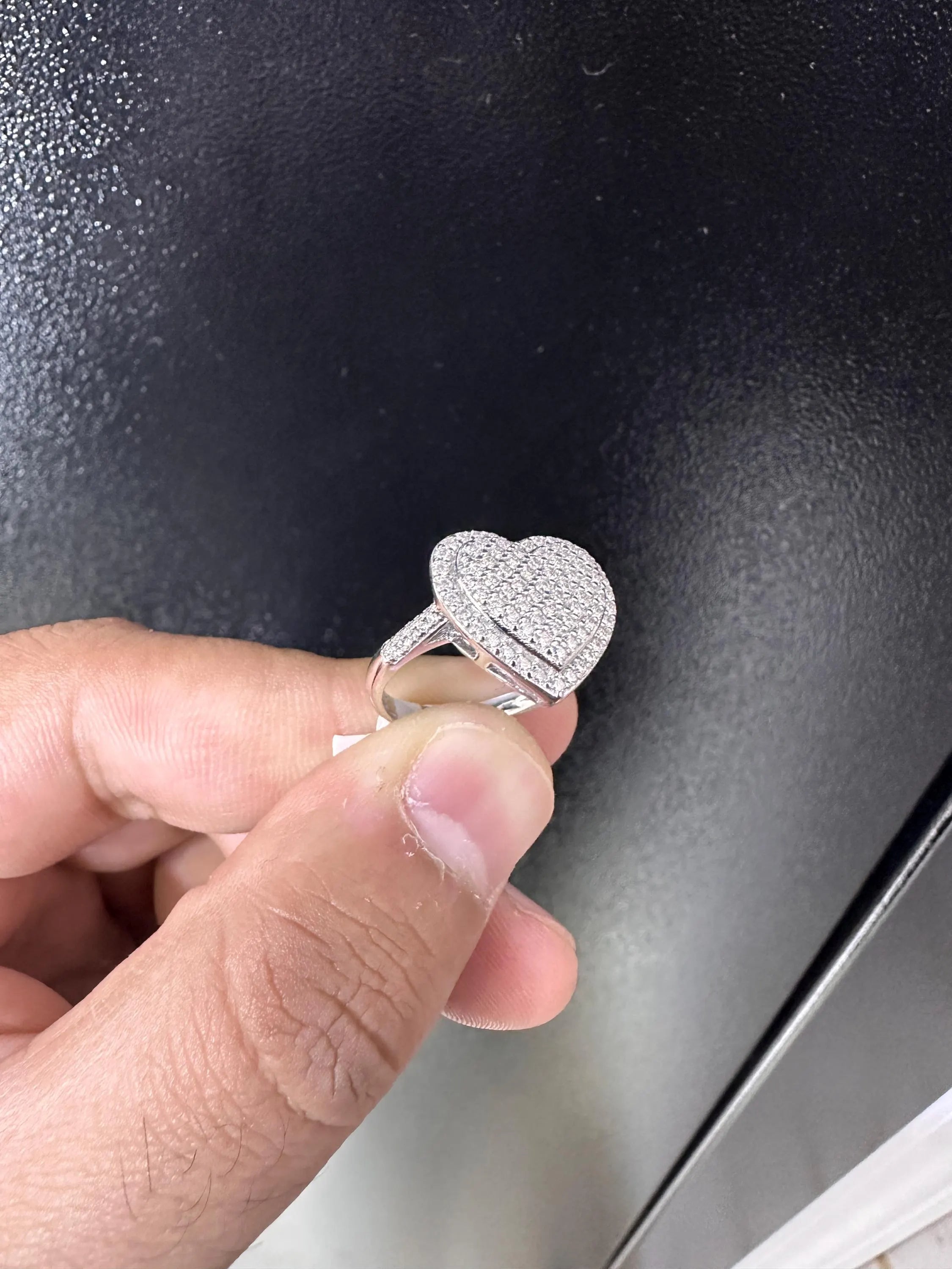 Moissanite Heart Ring: Sterling Silver Iced-Out Pinky Bling Pave Engagement Ring
