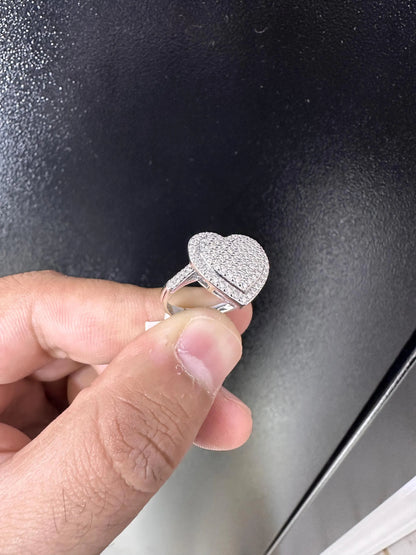 Moissanite Heart Ring: Sterling Silver Iced-Out Pinky Bling Pave Engagement Ring