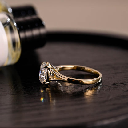 Solid Gold Solitaire Oval Cut Moissanite Engagement Ring, Anniversary Ring for Women