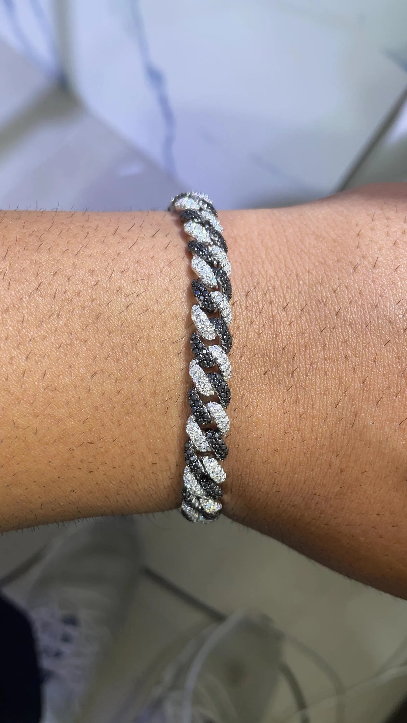 Moissanite VVS1 Cuban Link 6mm 8mm 925 Sterling Silver Passes Diamond Tester | 2 Tone Black stone and VVS Moissanites