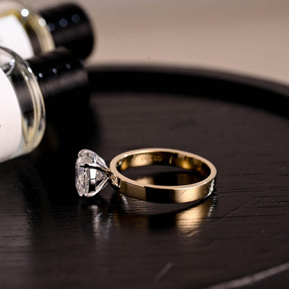 Solid Gold 3mm Width Solitaire Round Cut Moissanite Engagement Ring, Two Tone Ring