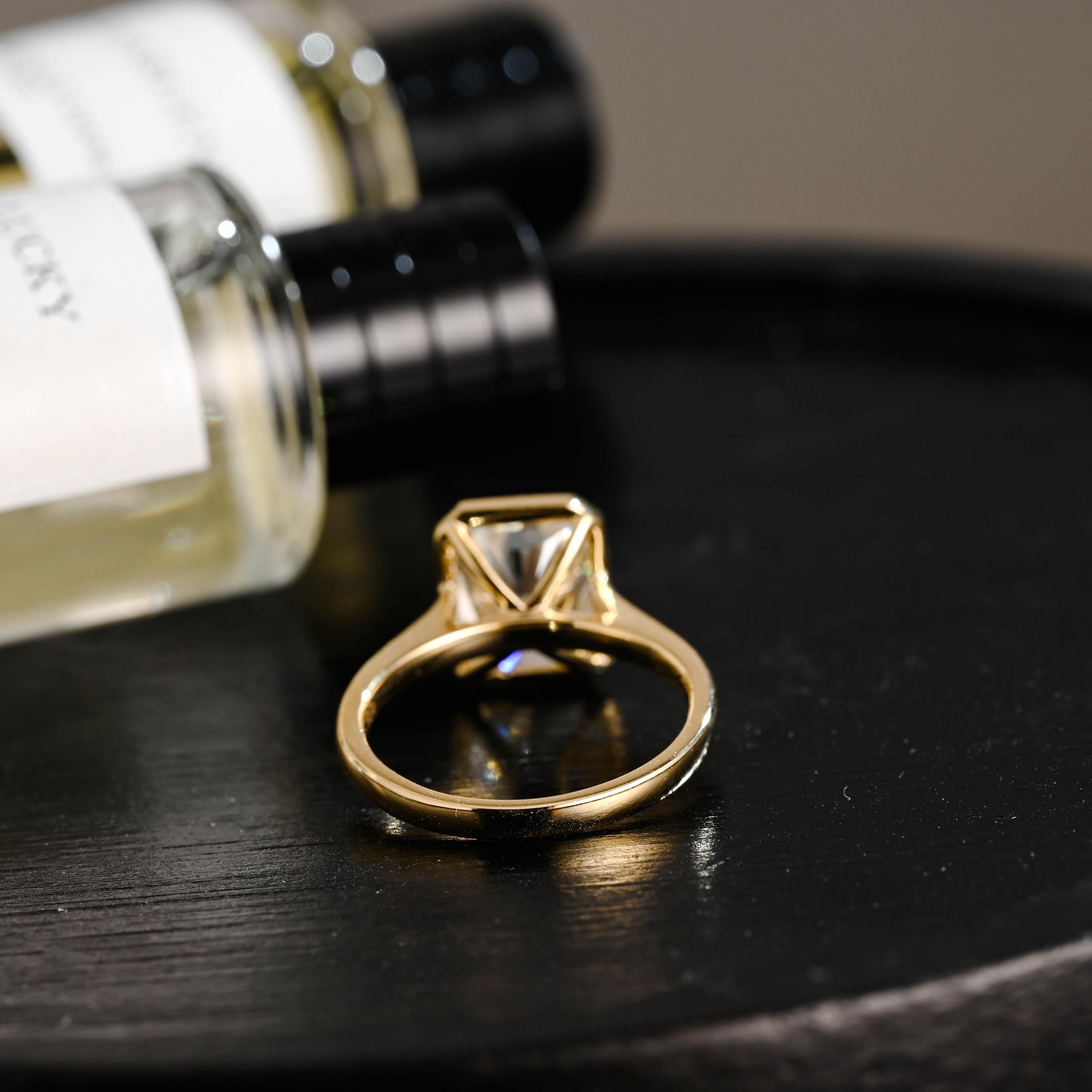 Solid Gold Radiant Cut Moissanite Engagement Ring, Anniversary Gift Birthday Gift for Women Wife