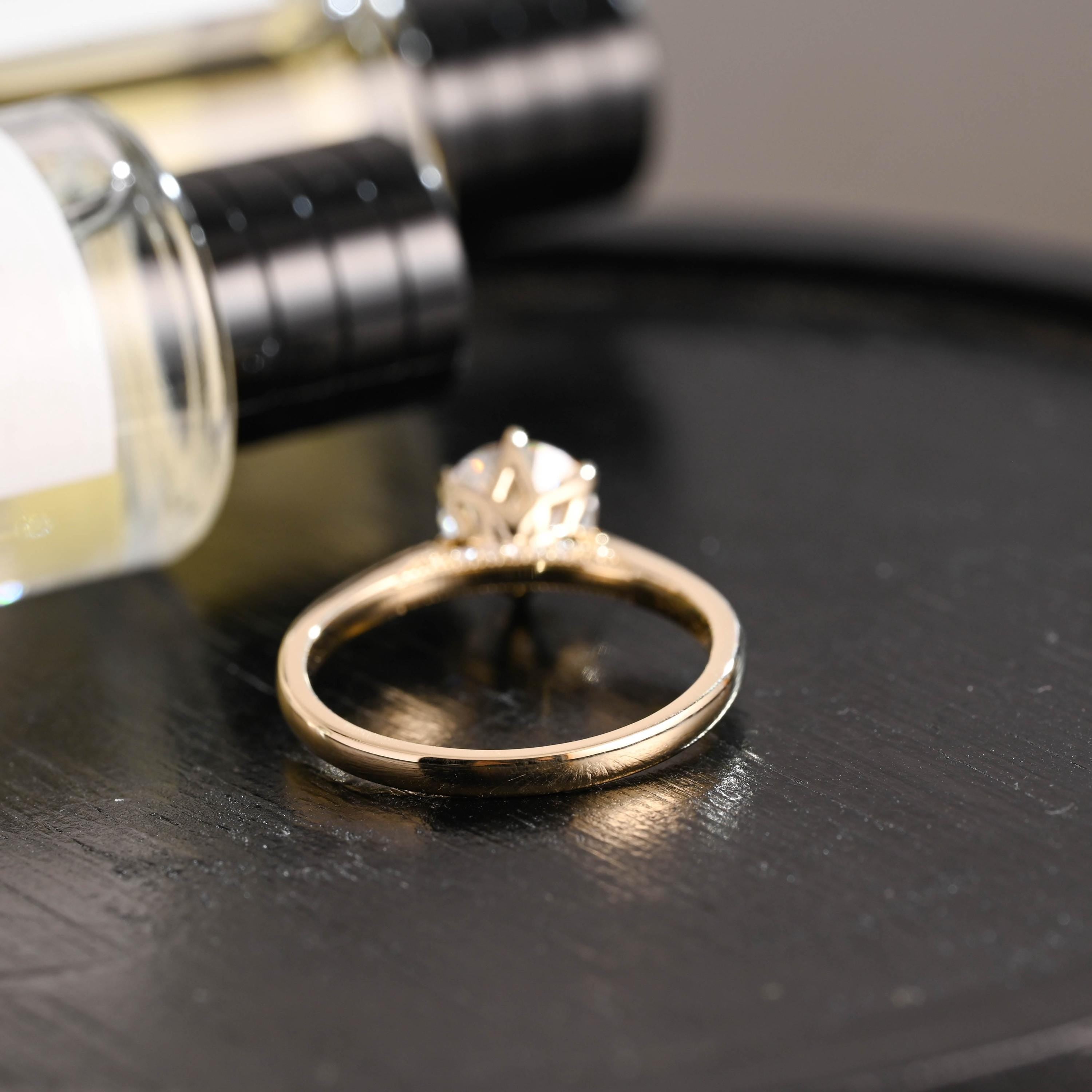 Tulip Solid Gold Round Cut Moissanite Engagement Ring, Bridge Accented with stones Proposal Ring