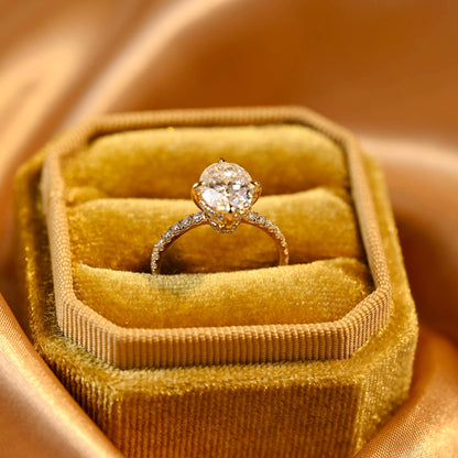Solid Gold Double Hidden Halo Oval Cut Moissanite Engagement Ring