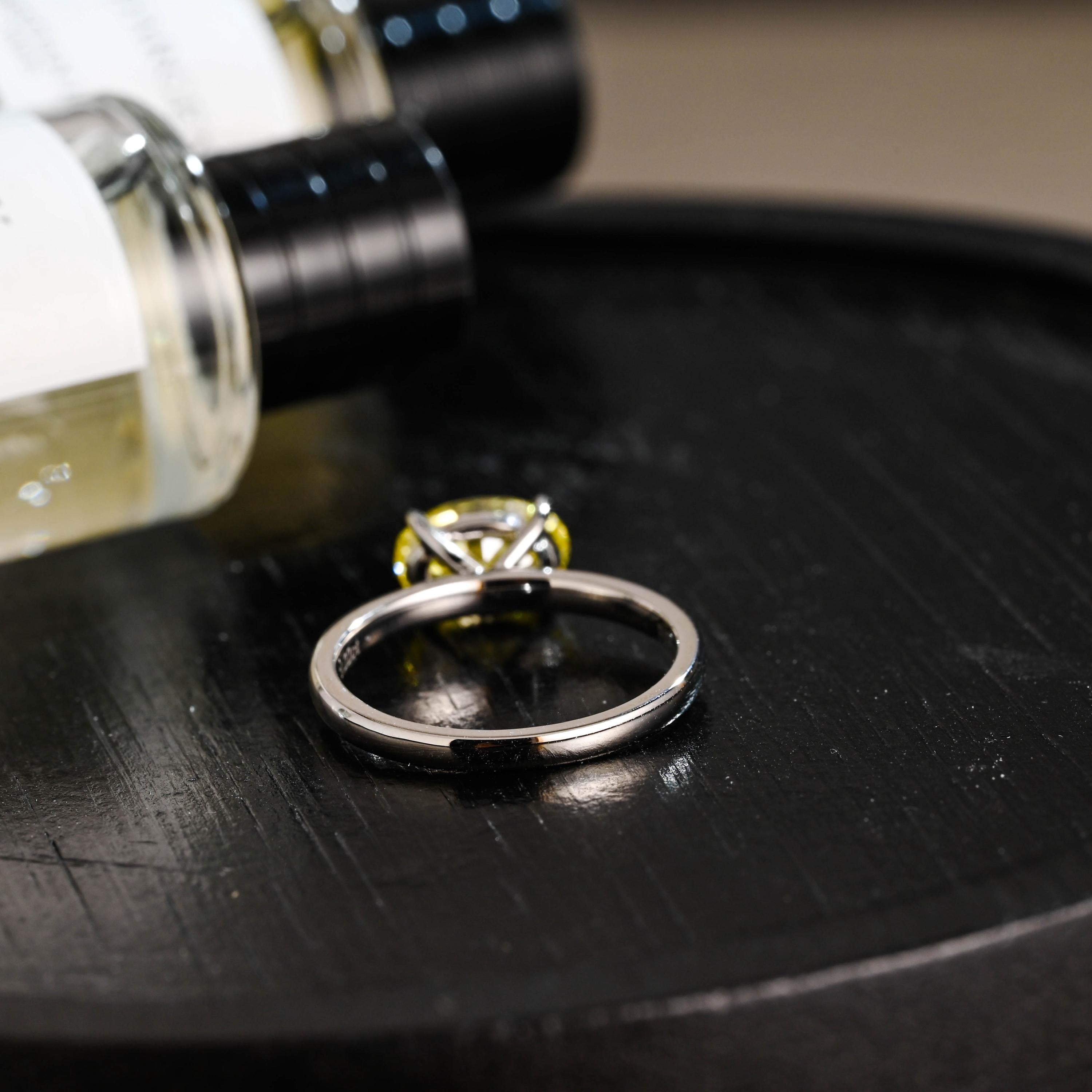 Solid Gold Oval Cut Solitaire Yellow Moissanite Engagement Ring, Gift for Women