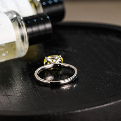 Solid Gold Oval Cut Solitaire Yellow Moissanite Engagement Ring, Gift for Women