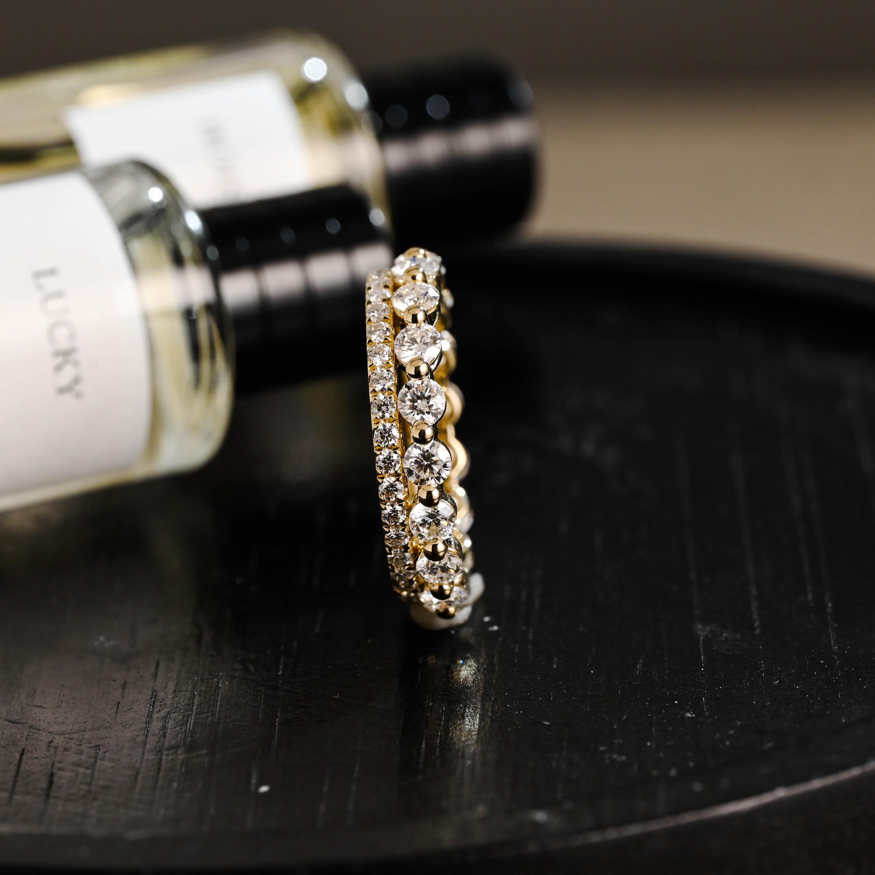 Solid Gold Round Cut Moissanite Wedding Band, Anniversary Ring