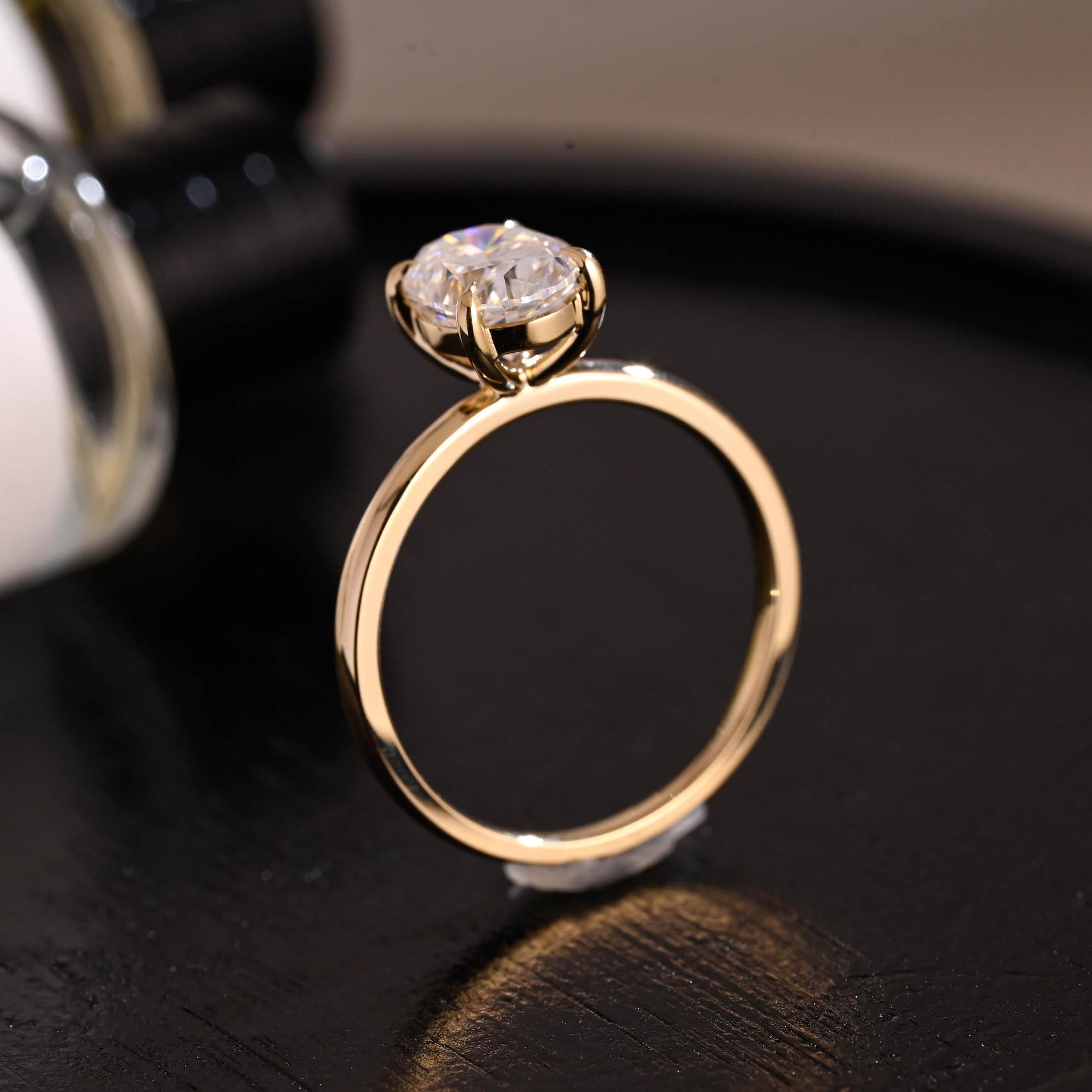 Solid Gold Solitaire Oval Cut Moissanite Engagement Ring, Anniversary Ring for Women
