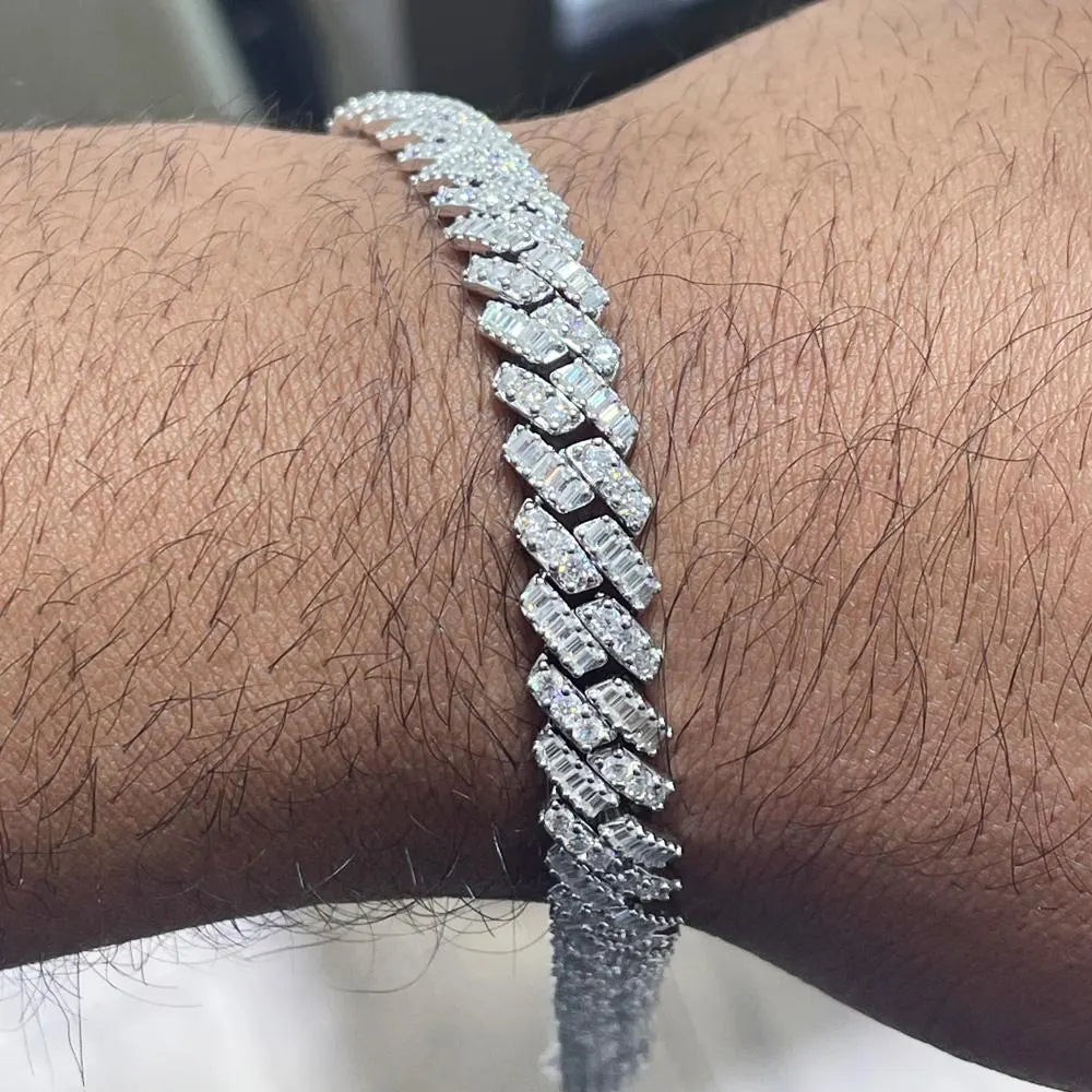 Iced Cuban Moissanite Bracelet: 925 Sterling Silver 14K Gold Plated