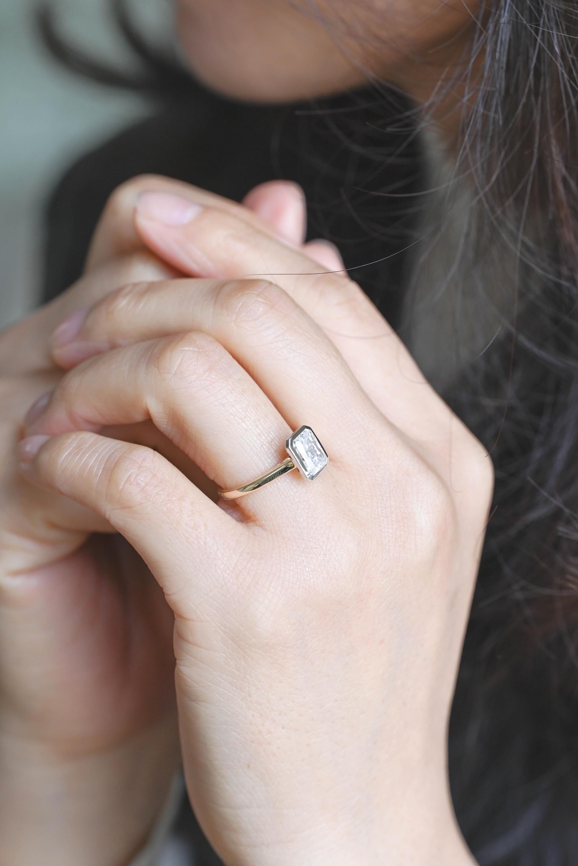 Solid Gold Two Tone Radiant Moissanite Engagement Ring, Anniversary Gift Birthday Gift for Women